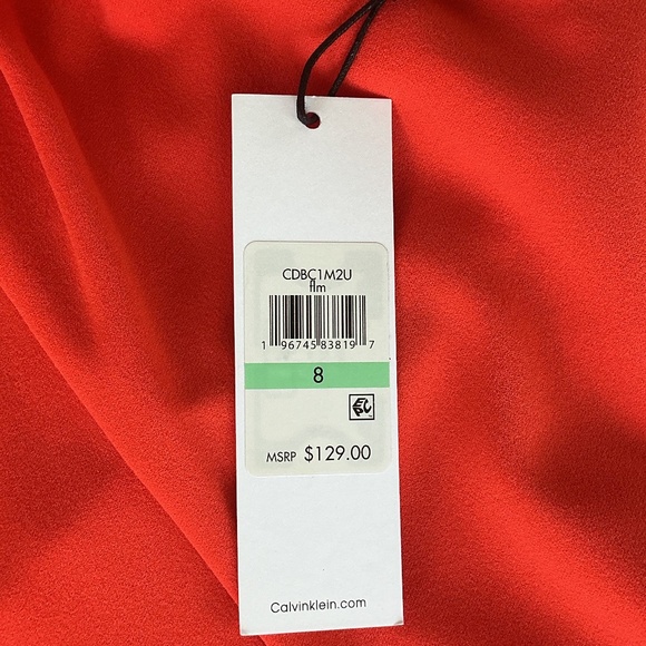 NWT Calvin Klein pleat detail orange sheath dress - size 8 - Picture 6 of 11